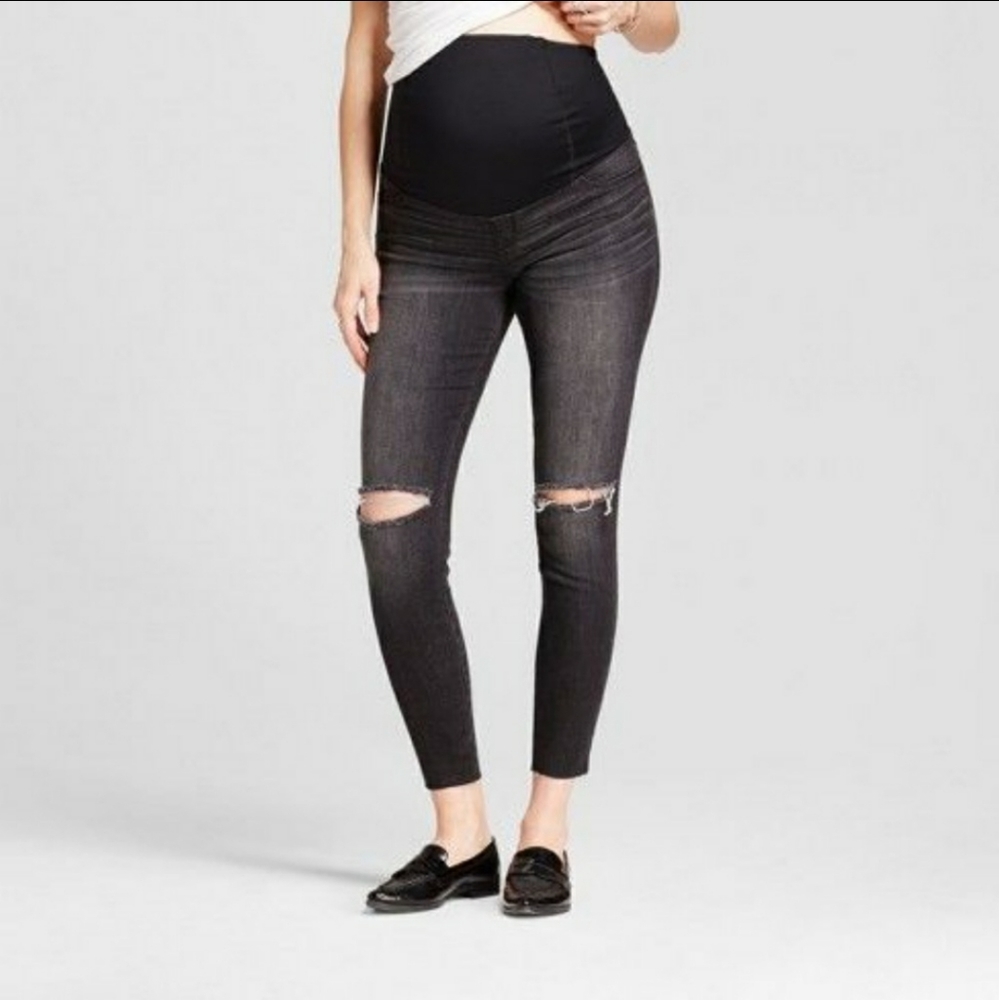 Women's skinny maternity black jeans distressed